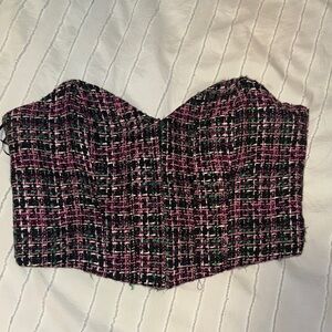 Zara plaid Pink and Black Tweed Bustier Top